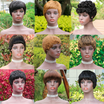 wholesale cheap brazil Human Hair Pixie Cut Wig Short Wigs with Bangs  African Wigs for Black Women